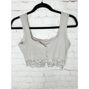 NEW ASOS Skylar Rose Grey Lace Crop Tank Womens Small Square Neck Ribbed